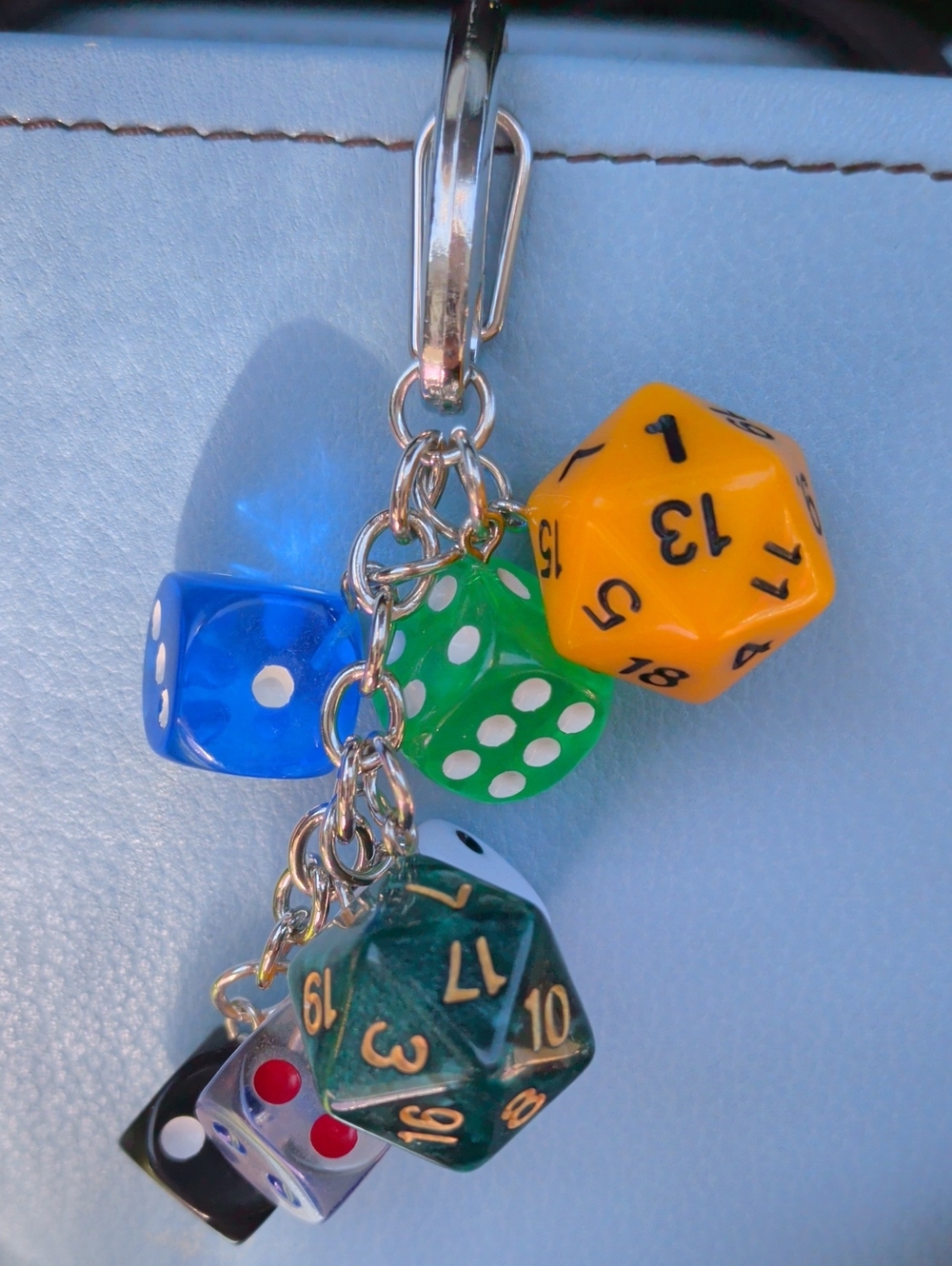 🩷 Colorful Dice Keychain Charm - Blue, Green, Yellow, Black, Teal